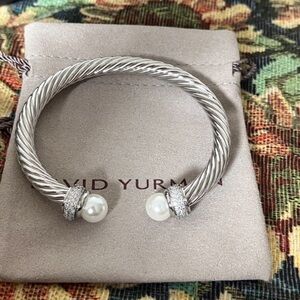 David Yurman Silver Bracelet with Pearl Ends 7mm